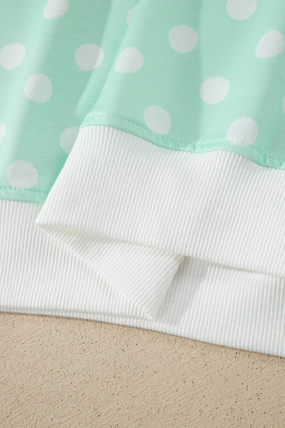 Green Polka Dot Print Color Block Trim Mock Neck Short Set
