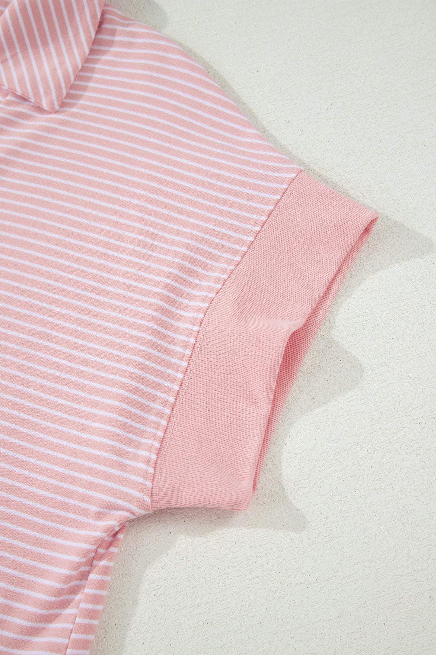 Khaki Stripe Dolman Sleeve Polo Shirt and Drawstring Shorts Set