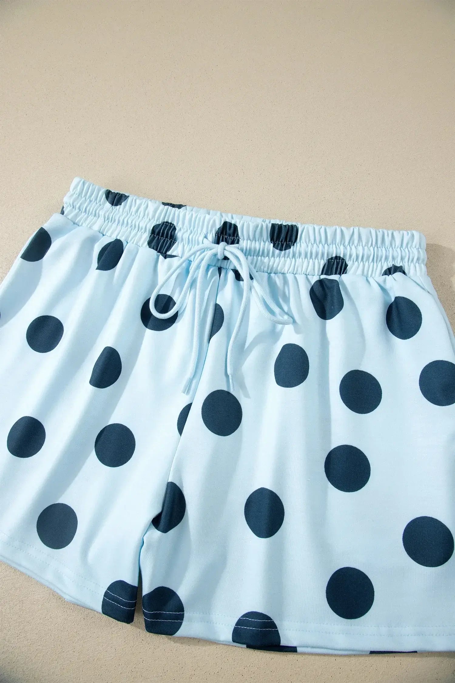 Pink Polka Dot Print Loose Tee Drawstring Elastic Waist Short Set - Sweet Fashion Wholesale