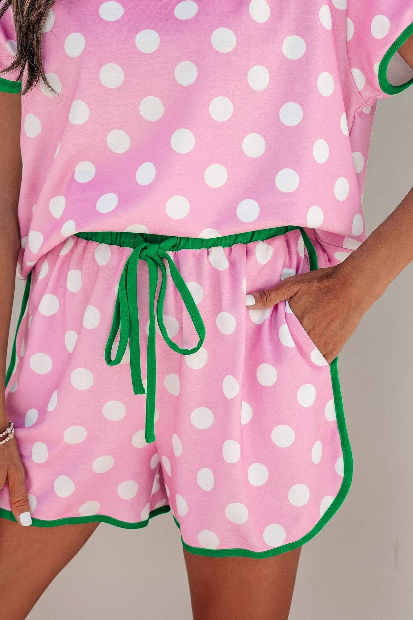 Sky Blue Polka Dot Contrast Edge Casual Short Set
