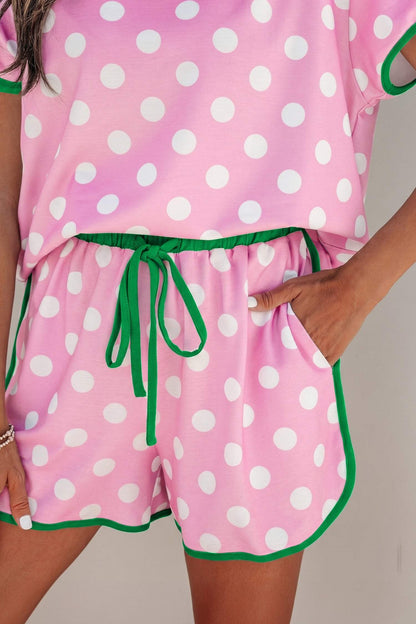 Sky Blue Polka Dot Contrast Edge Casual Short Set