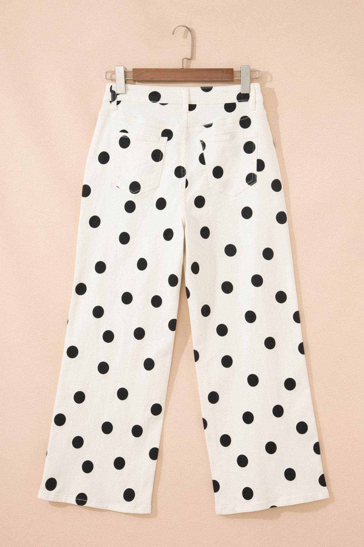 White Polka Dot Print Wide Leg Ankle-Length Jeans