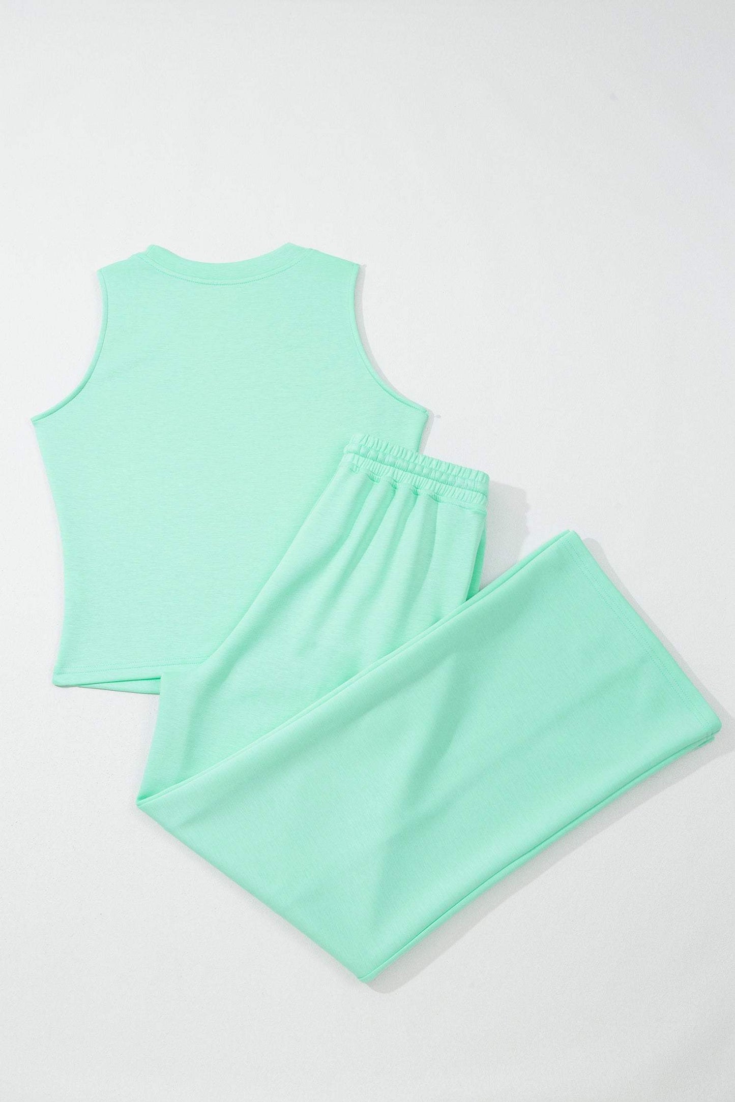 Moonlight Jade Drawstring Elastic Waistband Solid Color Two Piece Casual Set