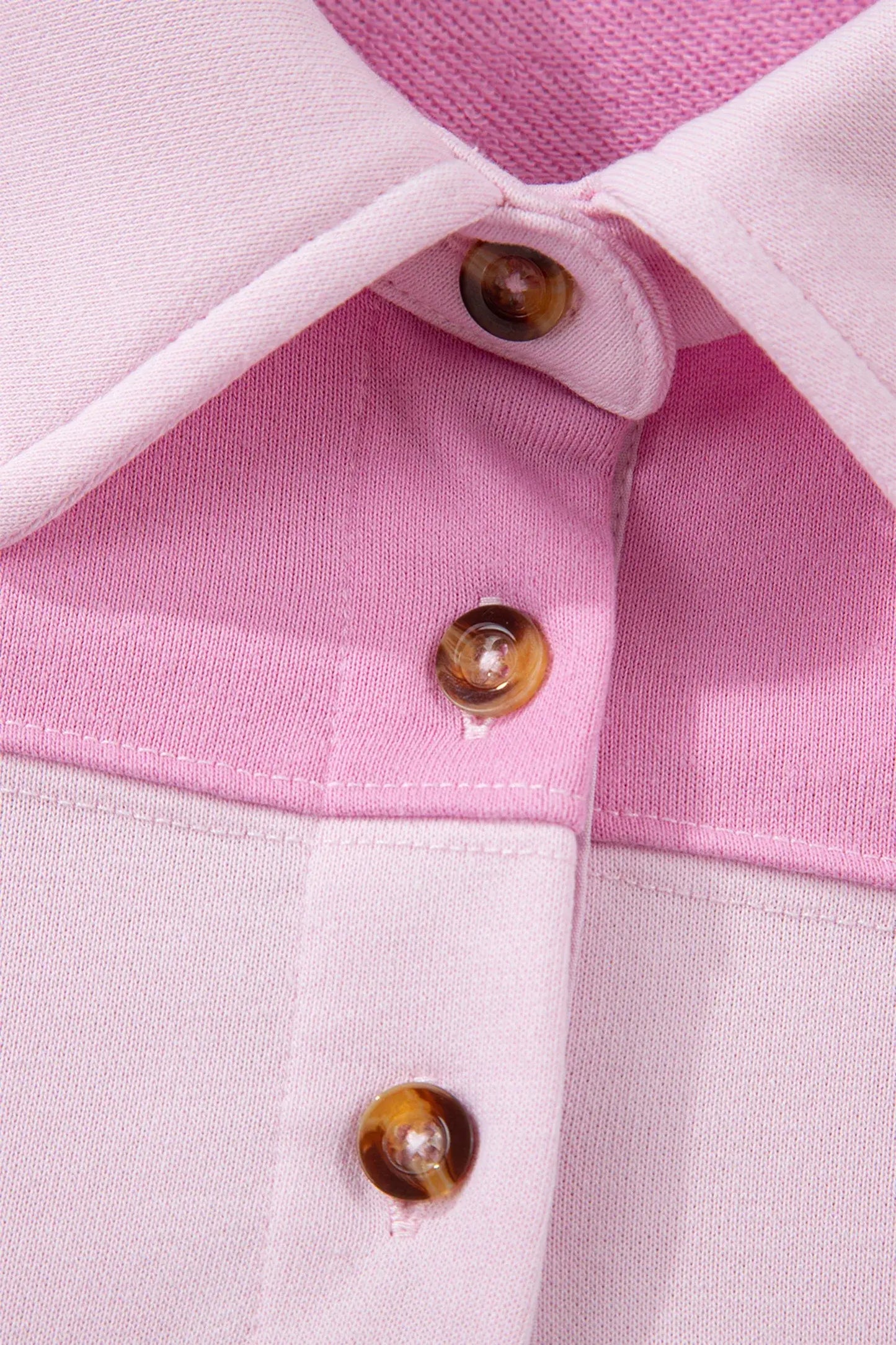 Pink Raw Seam Color Block Patchwork Button Polo Collar Mini Dress - Sweet Fashion Wholesale