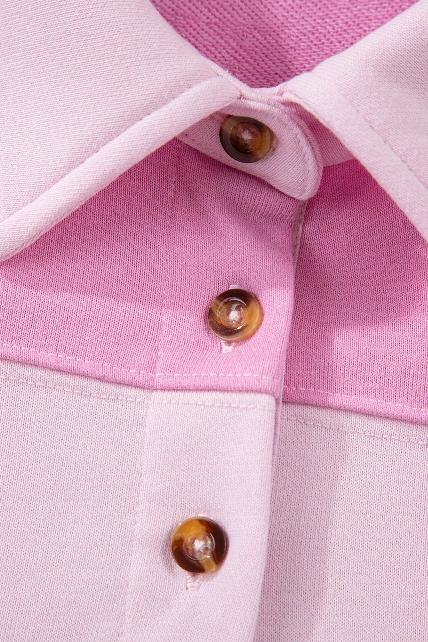Pink Raw Seam Color Block Patchwork Button Polo Collar Mini Dress - Sweet Fashion Wholesale
