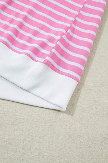 Pink Stripe Round Neck Drop Shoulder Short Sleeve Loose Top - Sweet Fashion Wholesale