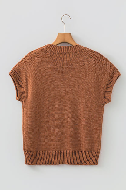 Chestnut Western Horseshoe Pattern Short Sleeve Knit Sweater