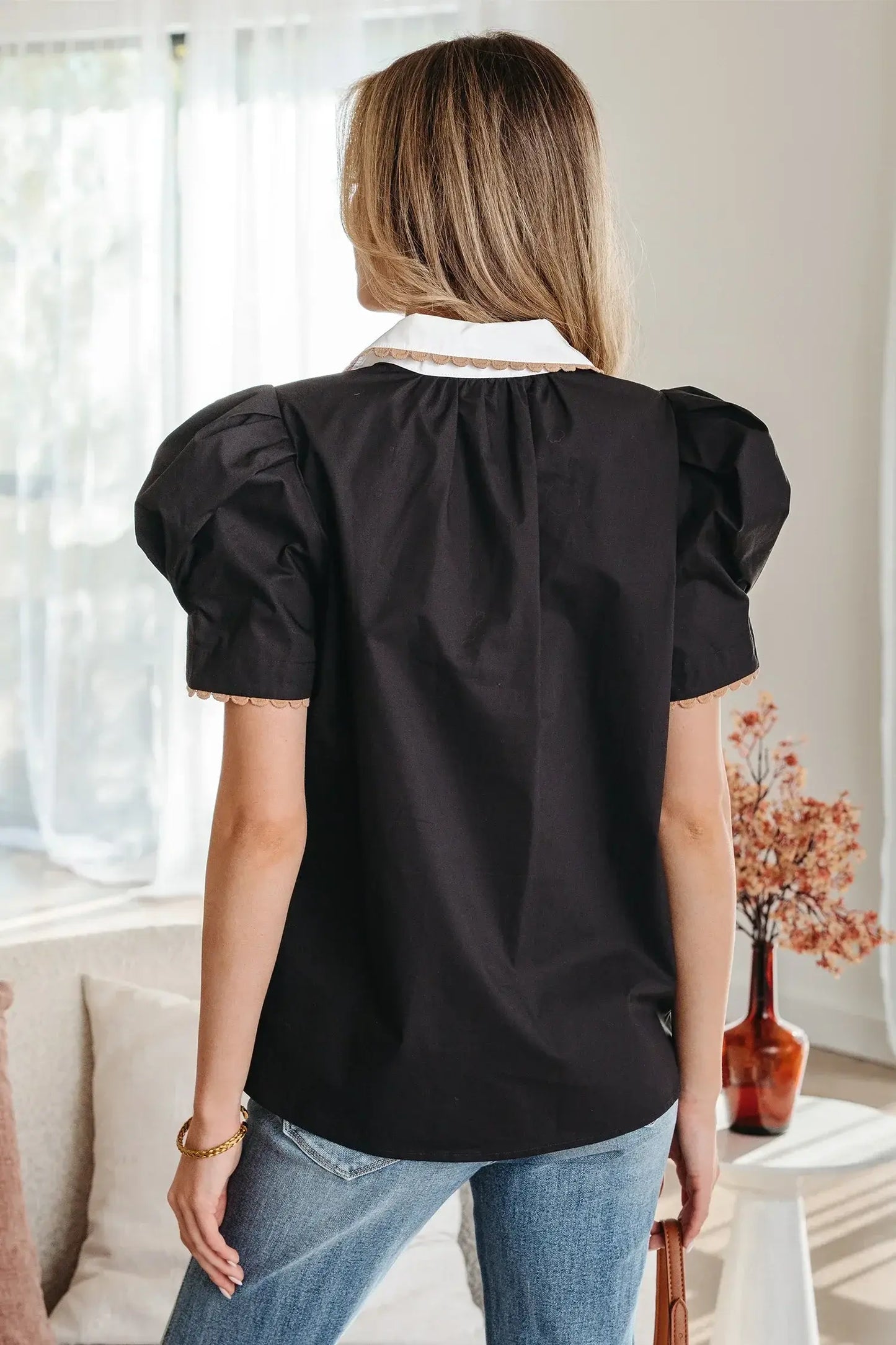 Bright Green Ricrac Trim Color Block Patchwork Shirt Collar Short Sleeve Blouse - Sweet Fashion Wholesale