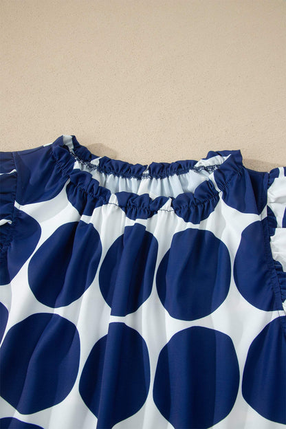 Rose Polka Dot Print Frilled Round Neck Shift Tank Top