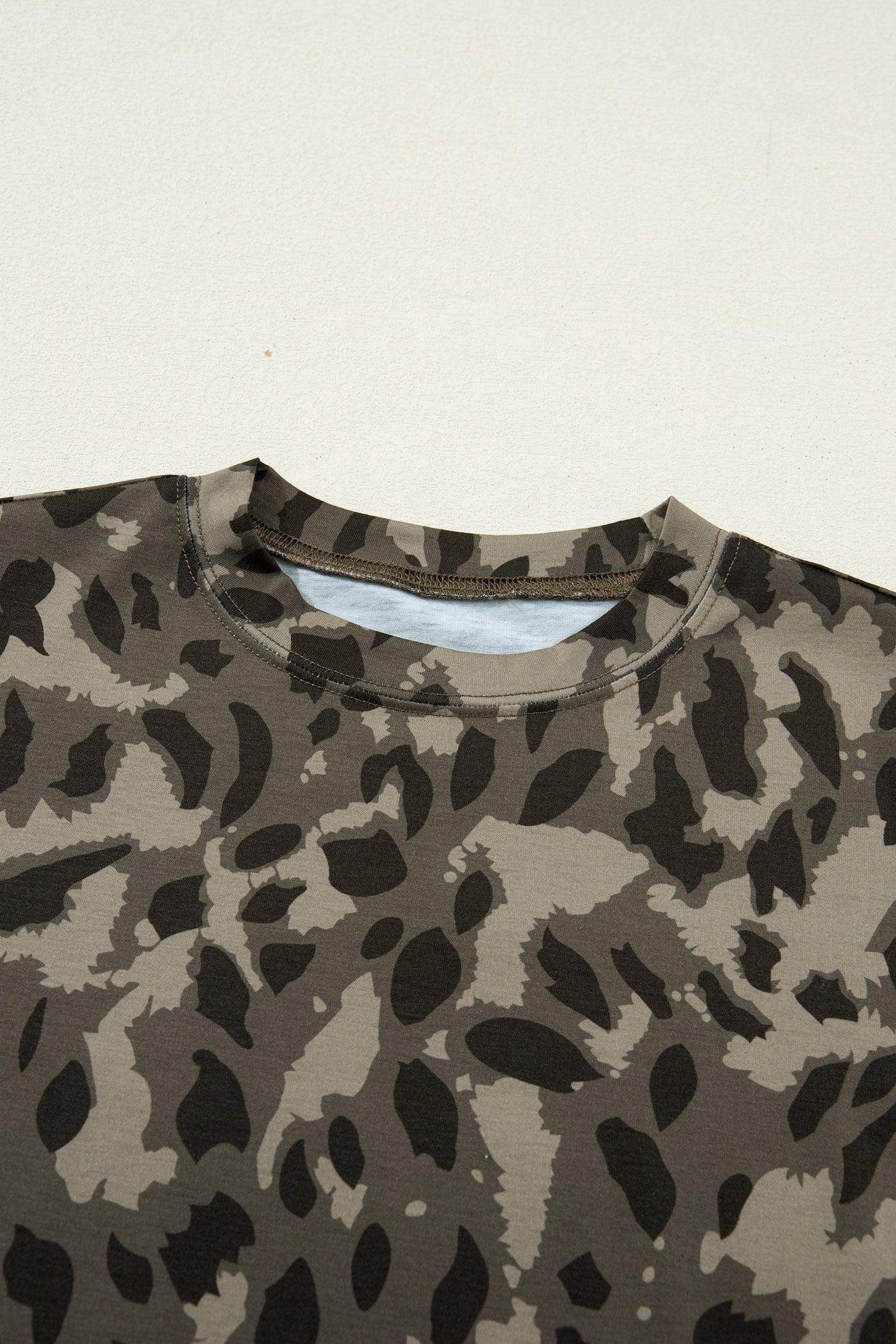 Brown Retro Leopard Print Mock Neck Slim Tee - Sweet Fashion Wholesale