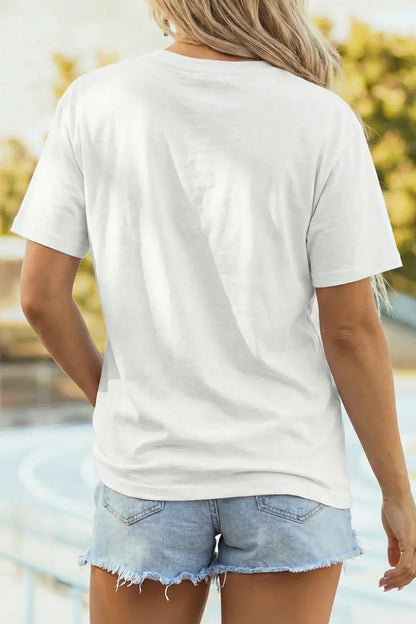 White Faux Patchwork Printed US Flag Casual Tee