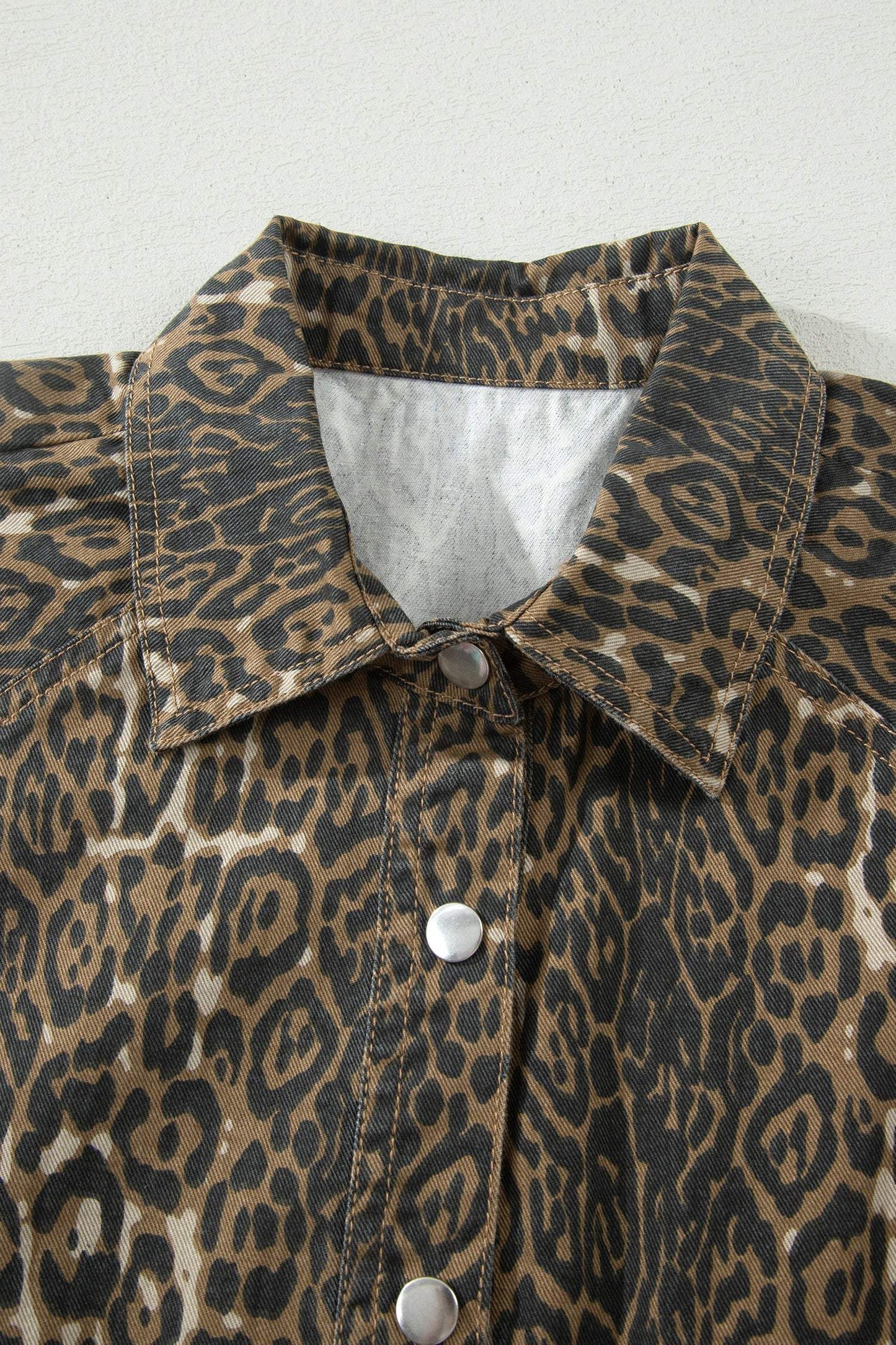 Gray Leopard Print Short Sleeve Pleated Denim Mini Dress