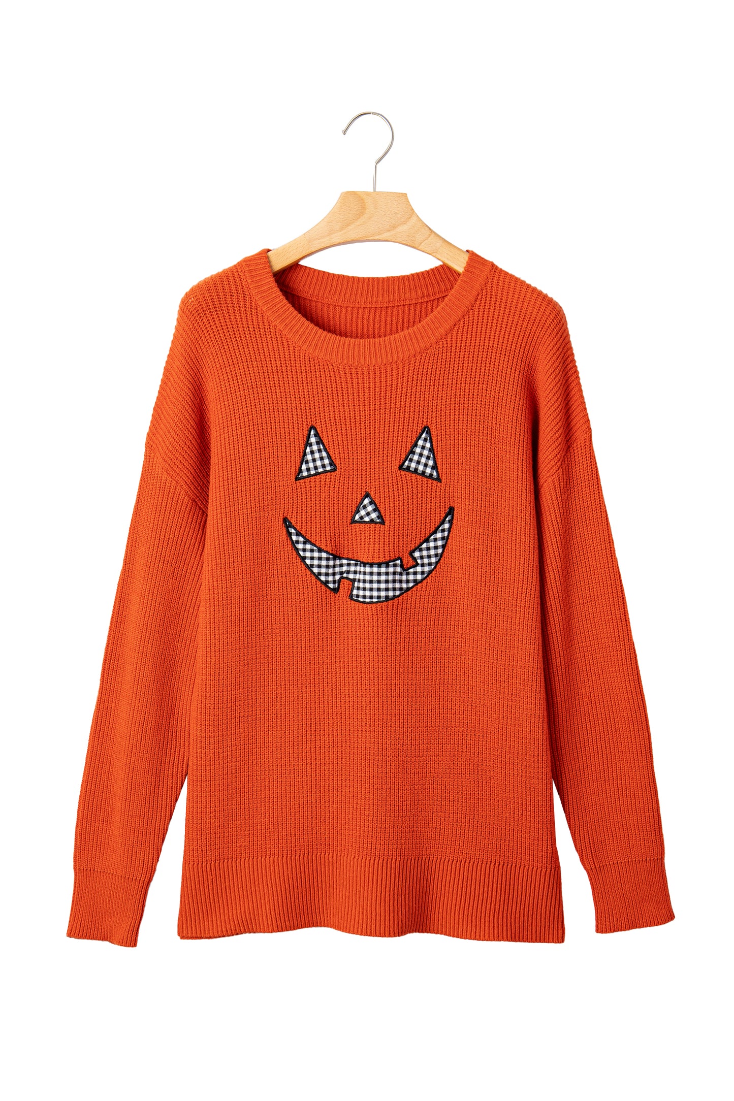 Orange Drop Shoulder Long Sleeve Round Neck Halloween Sweater