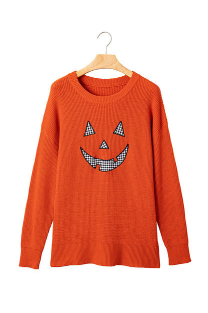 Orange Drop Shoulder Long Sleeve Round Neck Halloween Sweater