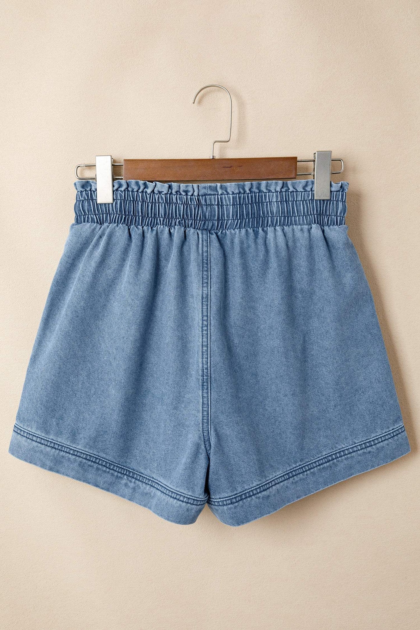 Dusk Blue Smocked Elastic Waist Denim Shorts