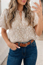 Iceland Blue Floral Textured Jacquard Puff Sleeve Blouse