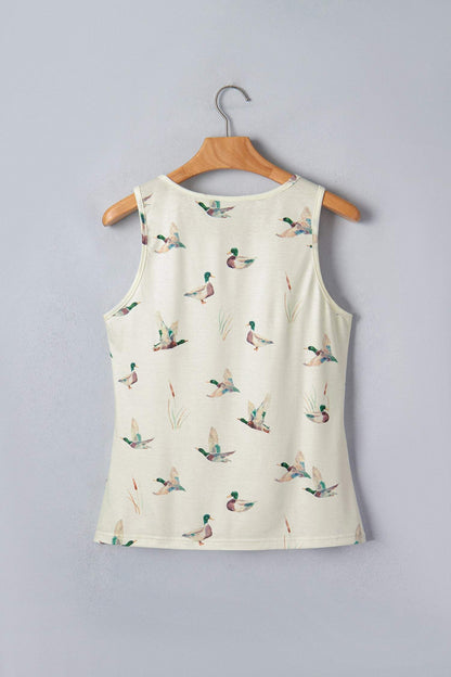 Beige Mallard Print Western Style Tank Top