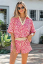 Khaki V Neck Collar Leopard Printed 2pcs Short Set - Sweet Fashion Wholesale