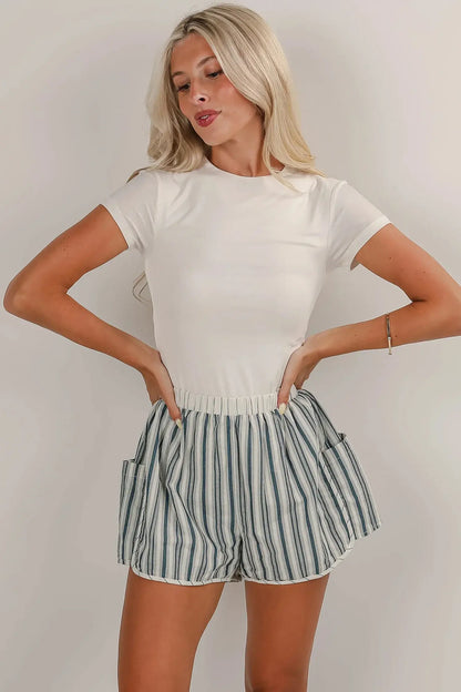 Gray Stripe Elastic Waist Cargo Pocket Casual Shorts - Sweet Fashion Wholesale