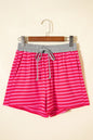 Rose Stripe Contrast Elastic Waist Casual Ribbed Shorts - Sweet Fashion Wholesale