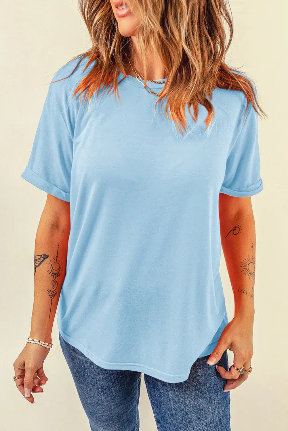 Mint Green Casual Plain Crew Neck Tee - Sweet Fashion Wholesale