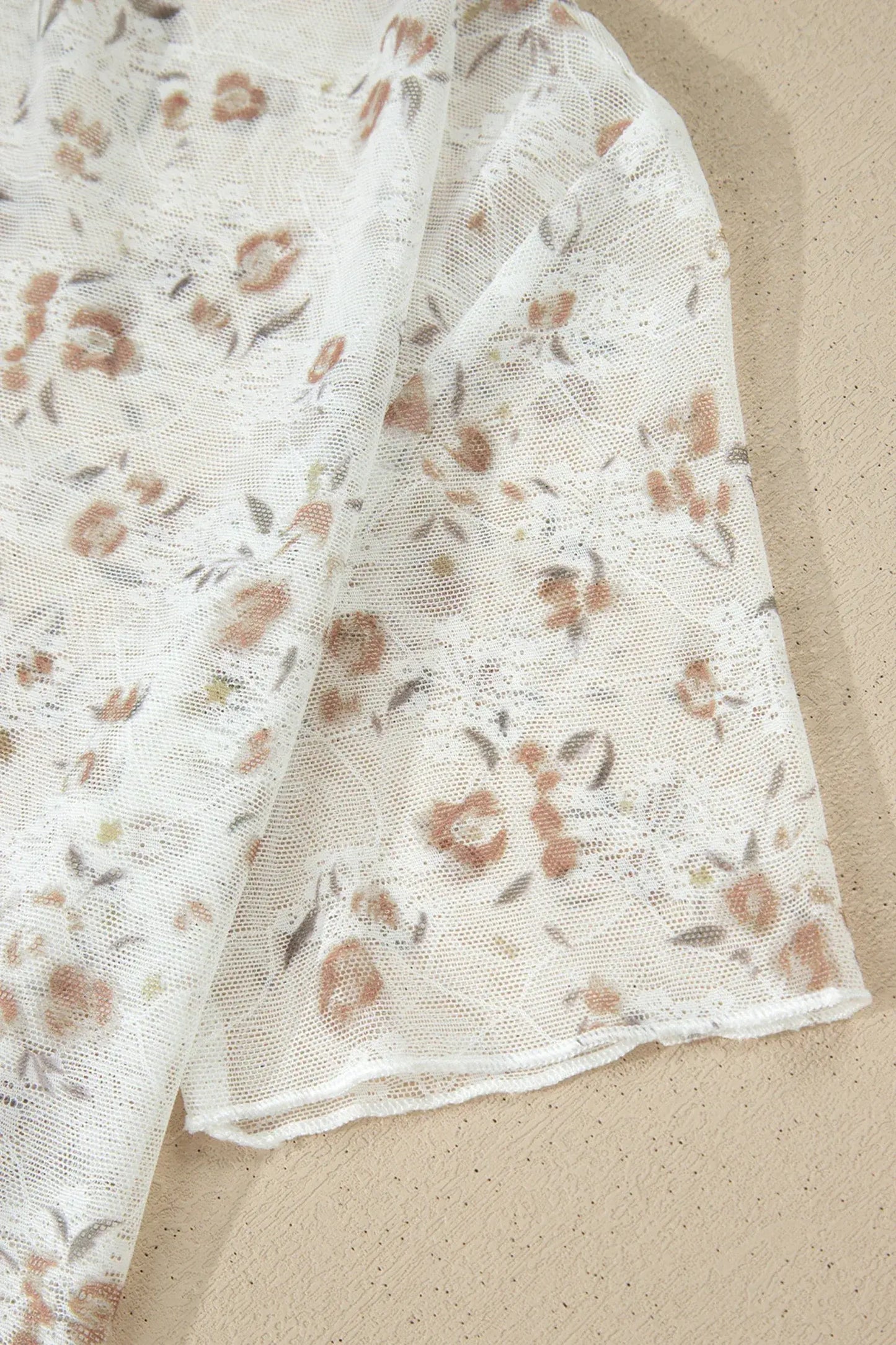 White Mock Neck Short Sleeve Floral Mesh Top - Sweet Fashion Wholesale