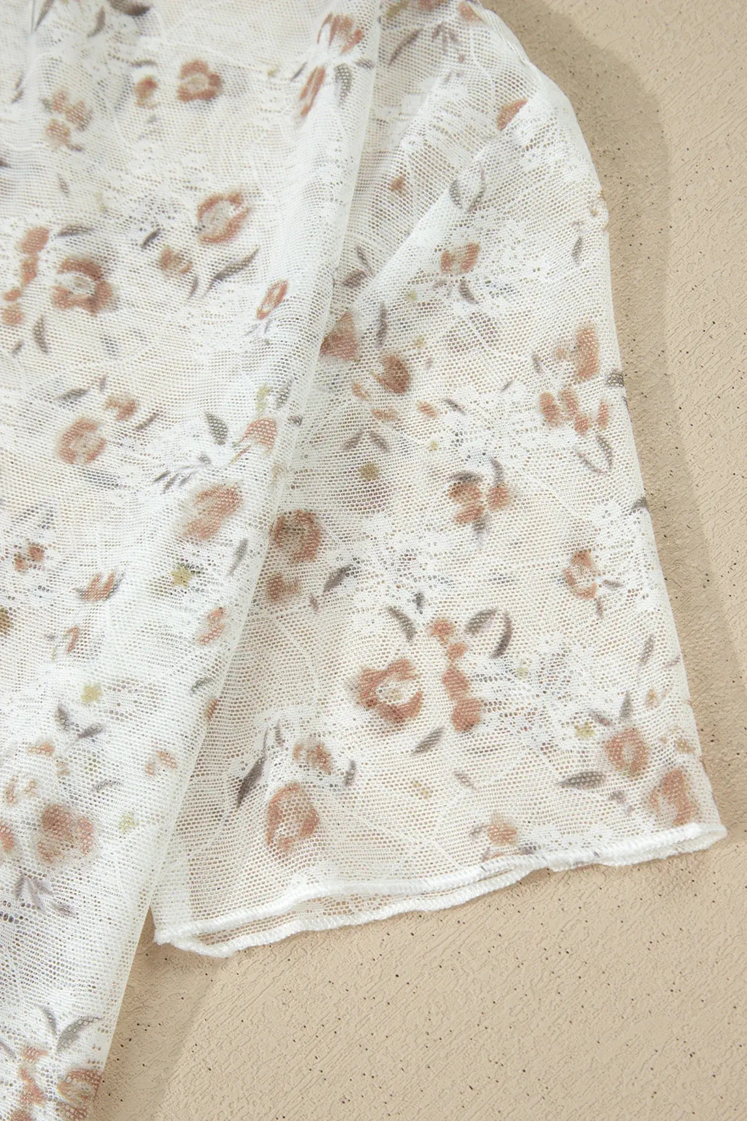 White Mock Neck Short Sleeve Floral Mesh Top - Sweet Fashion Wholesale