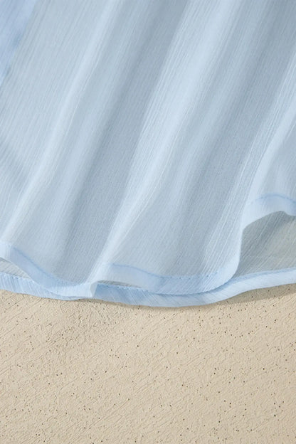 Beau Blue Sheer Tunic Shirt Drawstring Shorts 2pcs Swim Cover Up - Sweet Fashion Wholesale