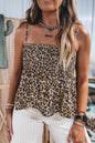 Multicolour Leopard Spaghetti Straps Shirred Ruffle Tank Top