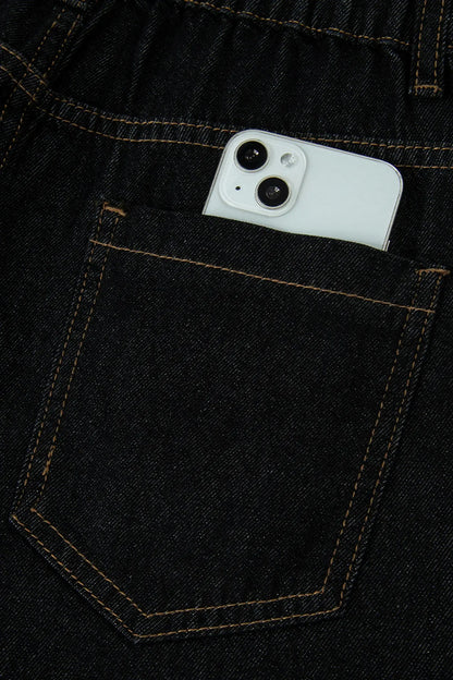 Navy Blue Embroidered Scalloped Trim Relaxed Denim Shorts - Sweet Fashion Wholesale