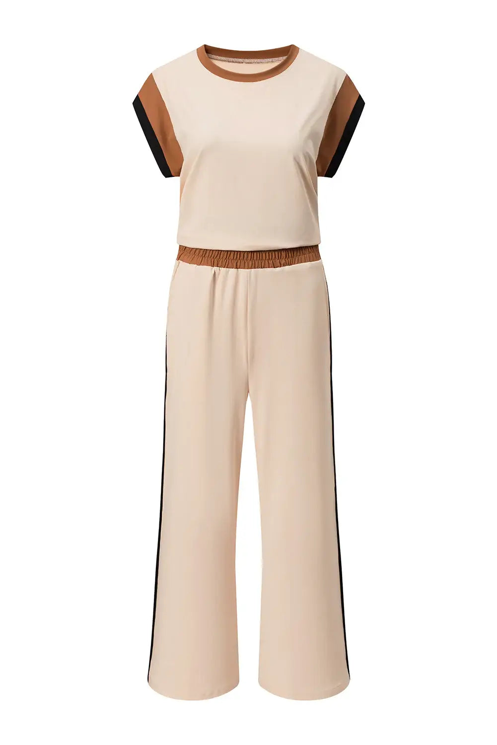 Dark Green Color Block Detail Casual Two-piece Set - Sweet Fashion Wholesale
