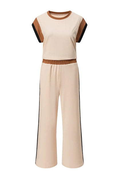 Dark Green Color Block Detail Casual Two-piece Set - Sweet Fashion Wholesale