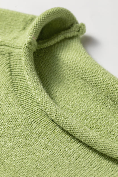 Meadow Mist Green Unique Fish Knit Oversized Round Neck Sweater