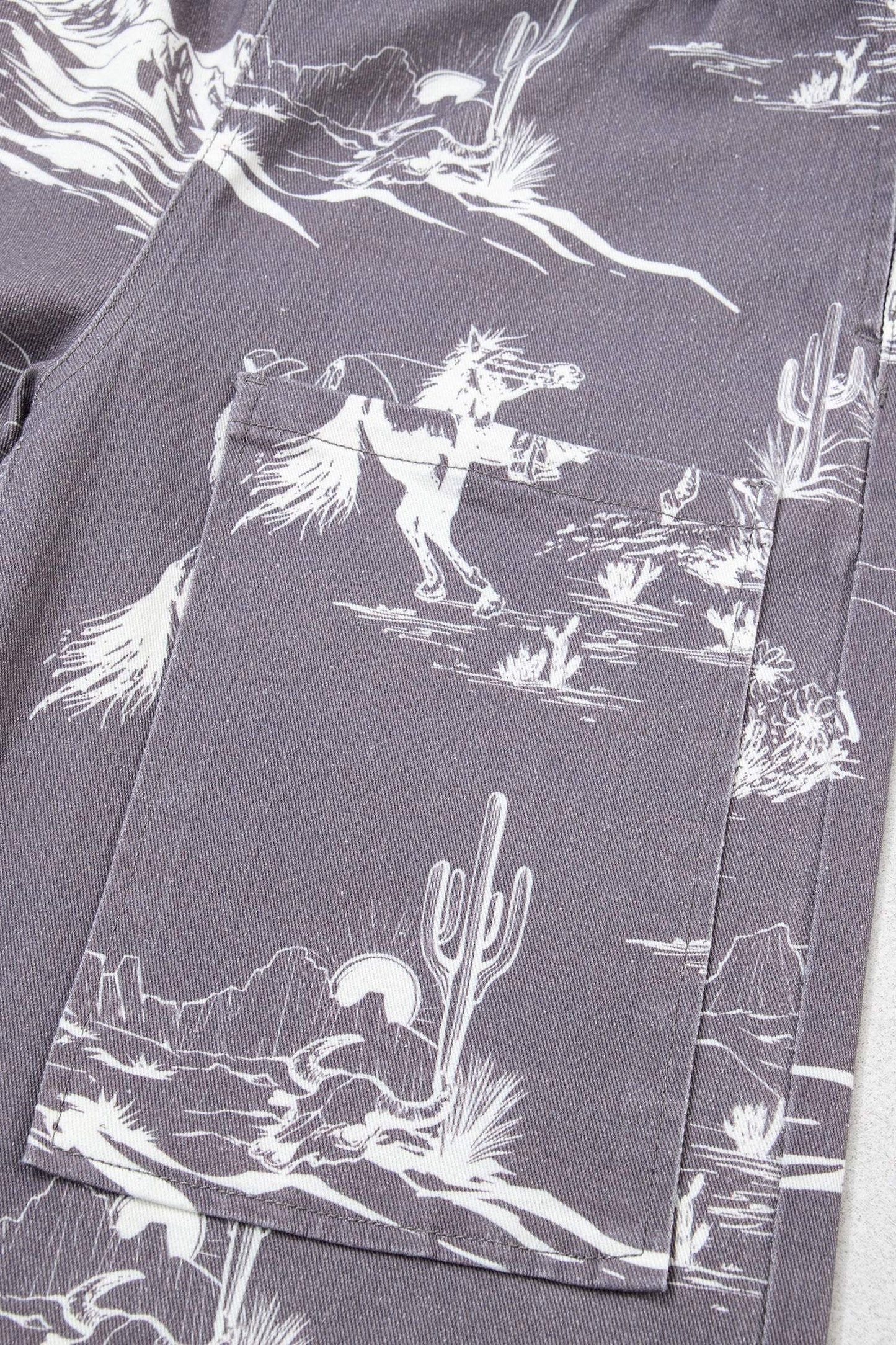 Gray Wild West Riding Vintage Printed Shift Jeans
