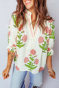 Casual Wild Flower Print V Neck 3/4 Sleeve Blouse - Sweet Fashion Wholesale