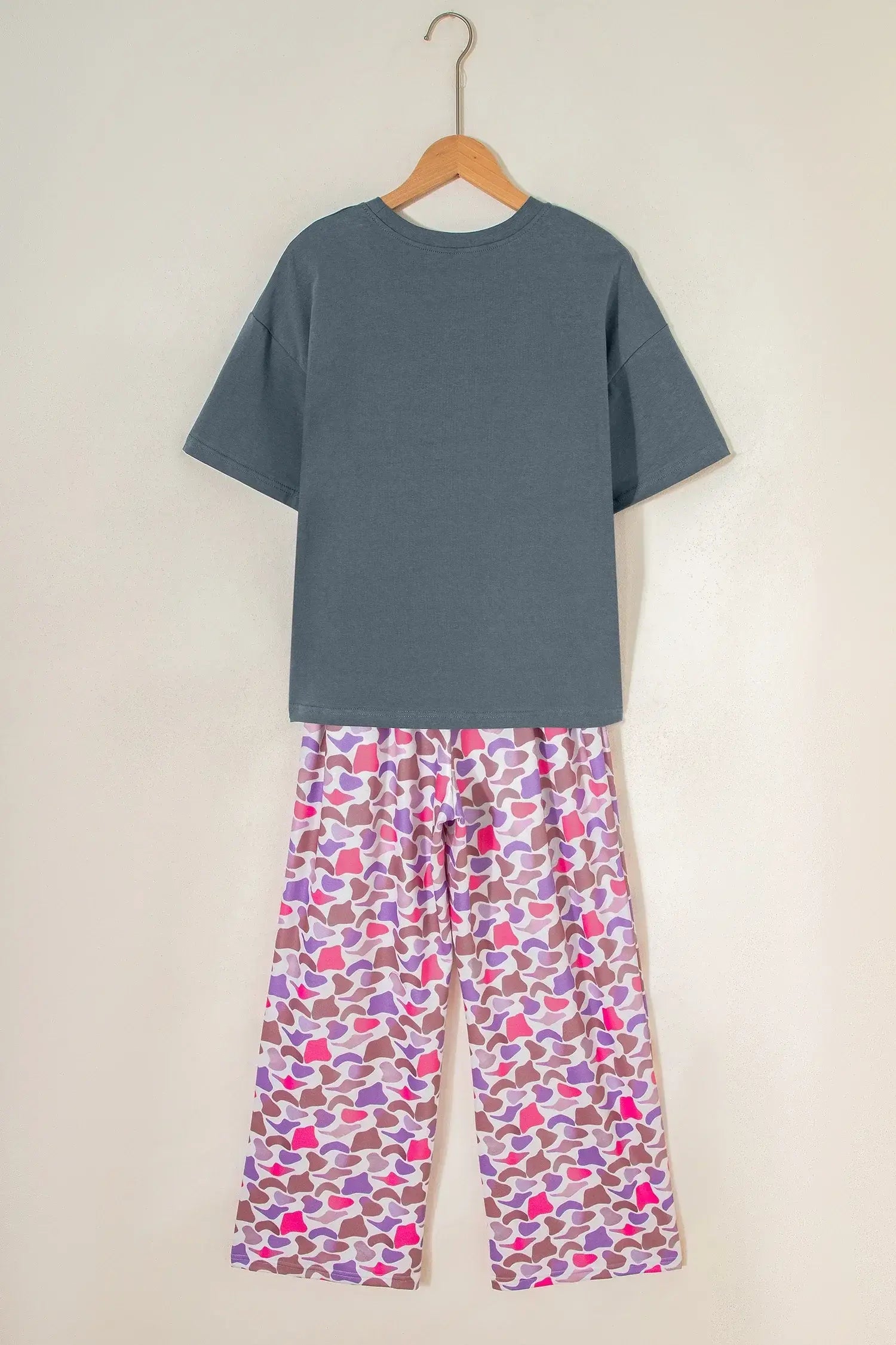 Medium Grey MAMA Letter Graphic Tee Camouflage Print Loose Pant Set - Sweet Fashion Wholesale