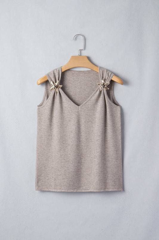Gray Morn Metal Star Detail V Neck Sweater Knit Tank Top