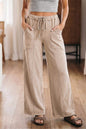 Smoke Gray Mineral Wash Drawstring Retro High Waist Wide Leg Western Pants