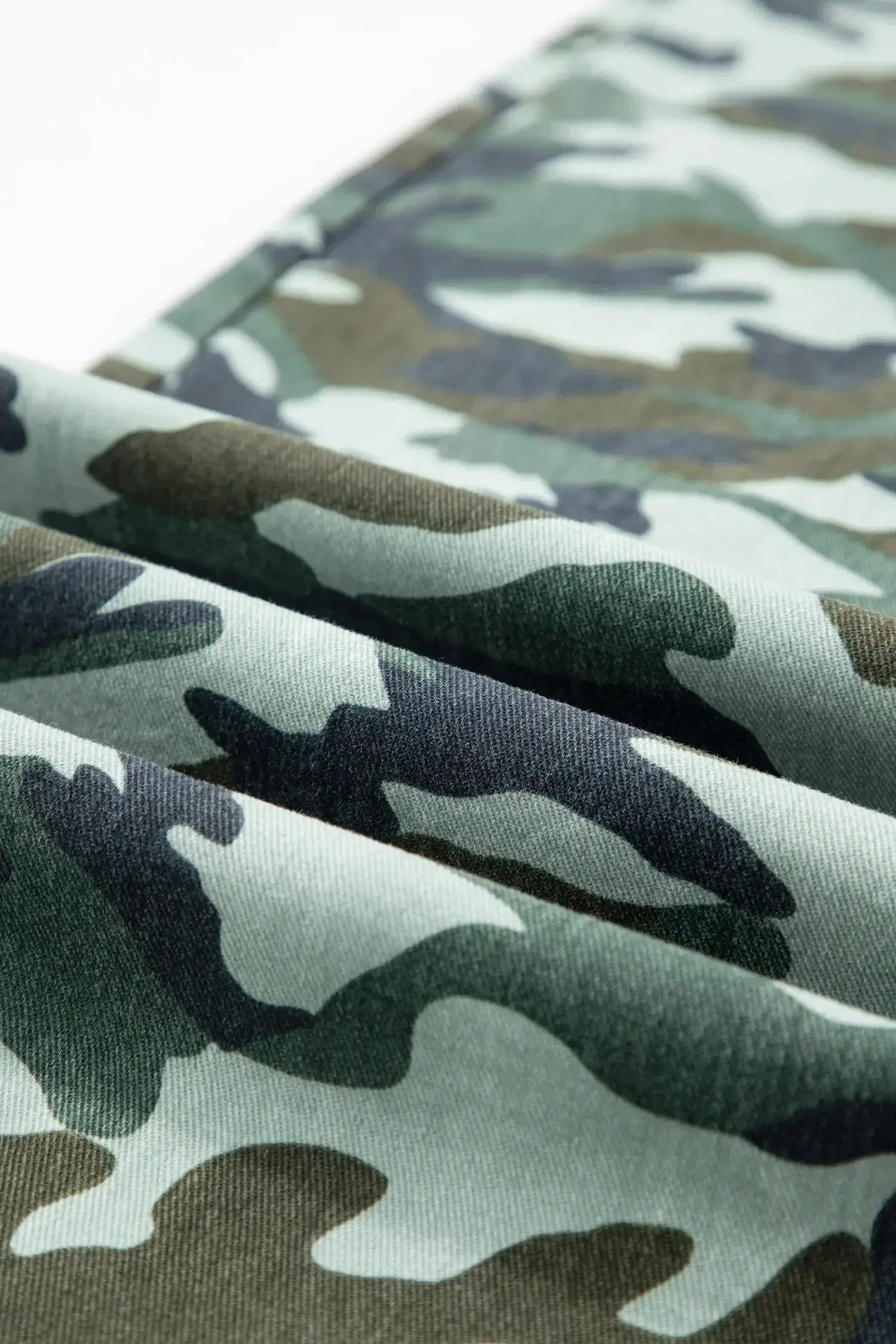 Green Camouflage Print Wide Leg Drawstring Denim Pants - Sweet Fashion Wholesale