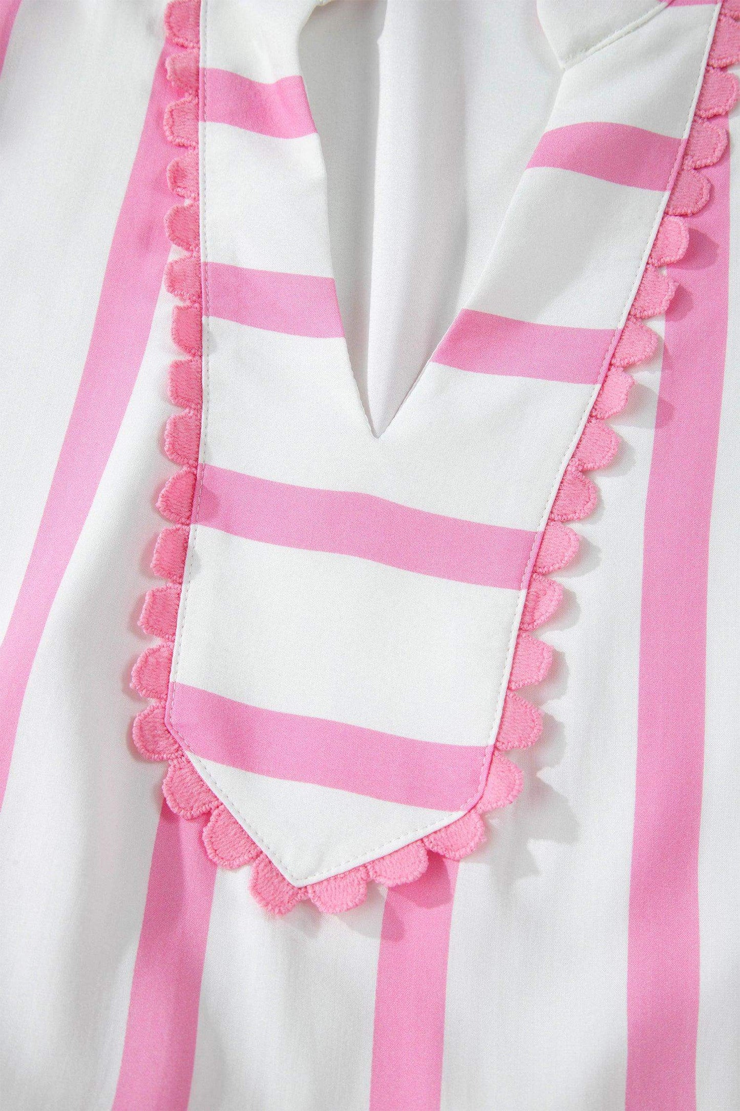Pink Stripe Plus Size V Neck Short Puff Sleeve Tiered Maxi Dress - Sweet Fashion Wholesale