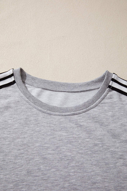 Light Grey Patchwork Detail Raw Edge Oversize Tee