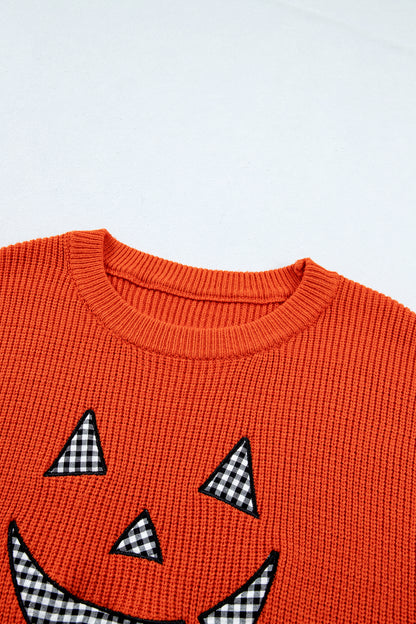 Orange Drop Shoulder Long Sleeve Round Neck Halloween Sweater