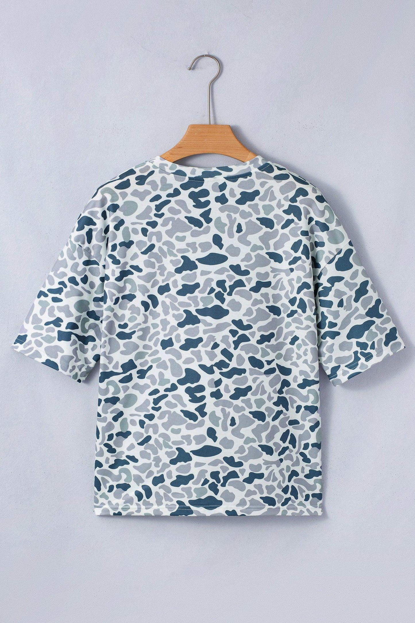Gray Camouflage Print Single Chest Pocket V Neck Tee - Sweet Fashion Wholesale