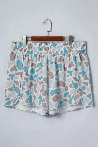 Multicolour Plus Size Camouflage Elastic Waist Athleisure Shorts - Sweet Fashion Wholesale