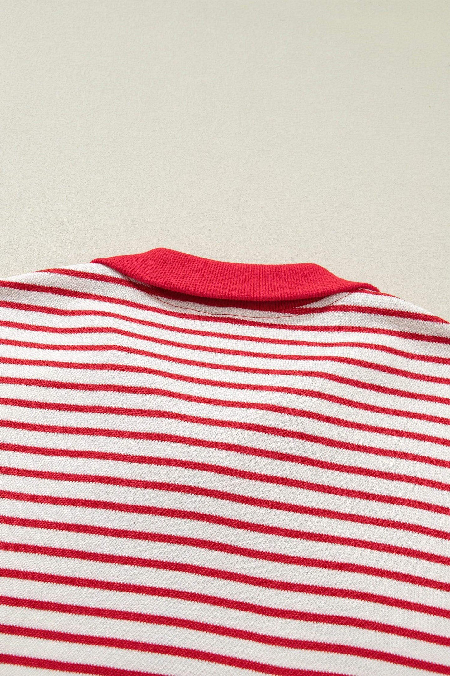 Green Stripe Quarter Zip Polo Collar T Shirt Dress with Pockets