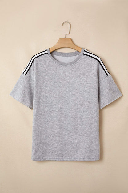 Light Grey Patchwork Detail Raw Edge Oversize Tee