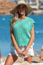 Mint Green Pointelle Knit Patterned Scalloped Trim Short Sleeve Sweater - Sweet Fashion Wholesale
