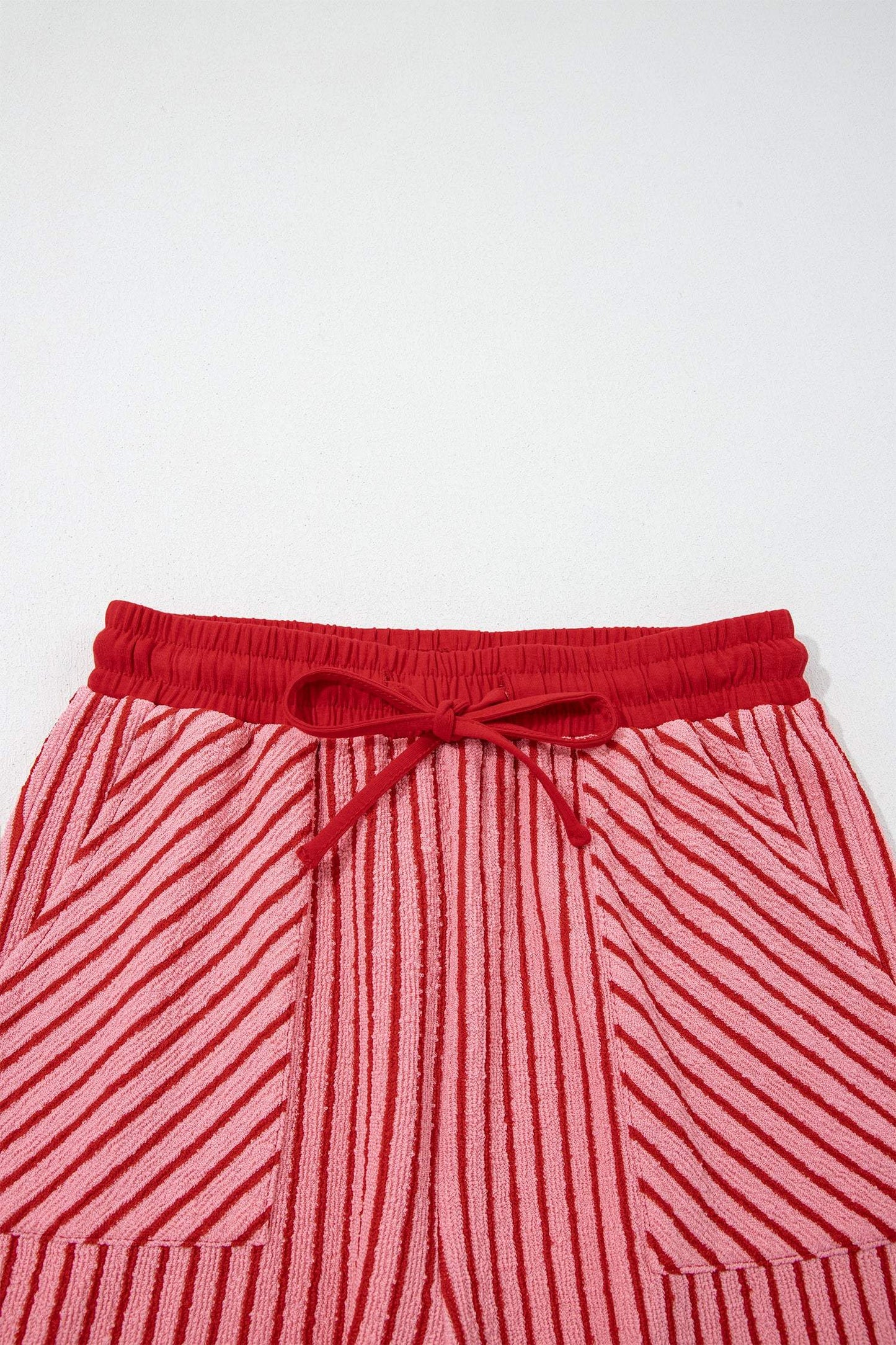Sky Blue Stripe Crew Neck Tee Drawstring Waist Cropped Pants Set