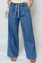 Dusk Blue Lace-up Pull on Wide Leg Jeans - Sweet Fashion Wholesale