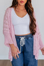 Pink Drop Shoulder Crochet Knit Open Front Sweater Cardigan
